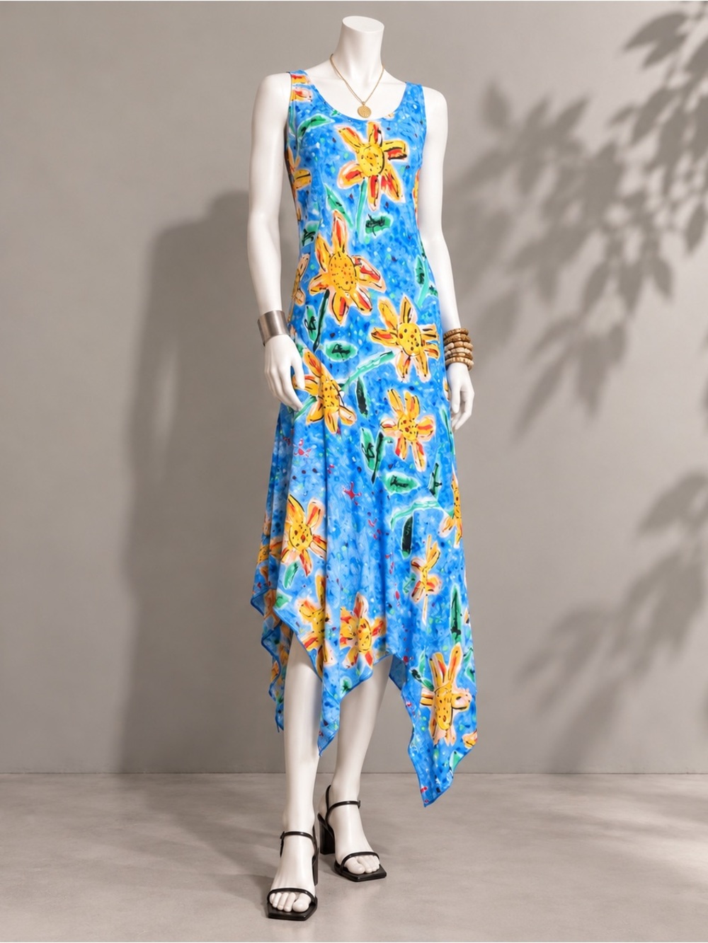 Jams World Kiyoshi Hawaiian Slip Dress S Blue Floral Artsy Boho Resort Midi